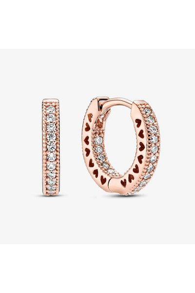 Pandora Round Pave Earrings With Zirconia Hearts