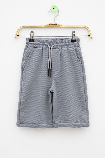 Cansın Mini Gray Elastic Waist Pompom Fabric Basic Boy's Shorts 21168