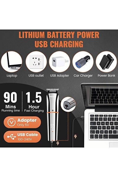 Pritech 6-in-1 Hair Clippers & Beard Trimmer Kit, USB Rechargeable (Silver)