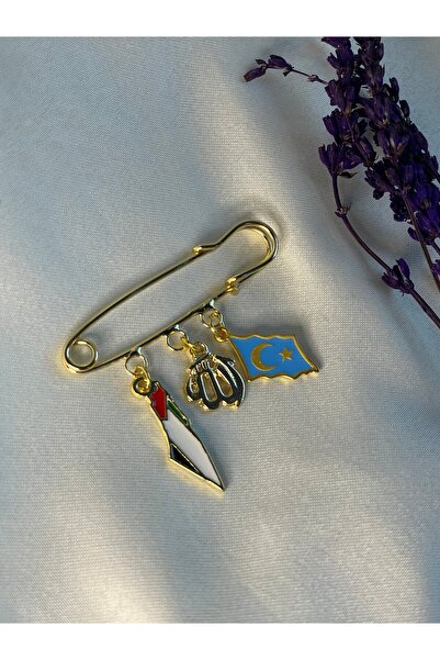 MADEFORYOUU Filistin Doğu Türkistan Bayraklı Allah Lafzı Broş, Filistin Yaka ...