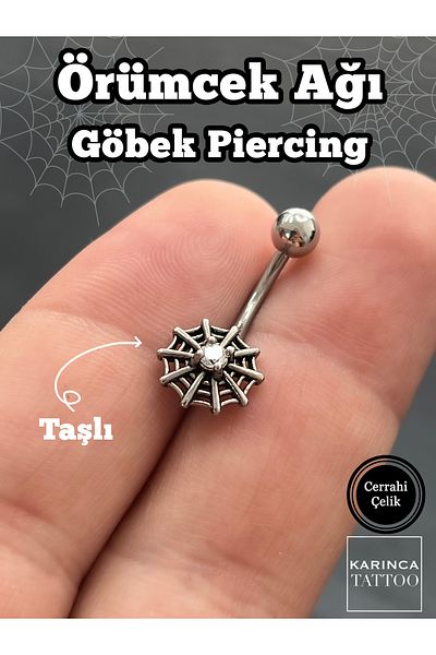 Karınca Piercing Stoned Spider Web Gothic Rock Navel Piercing