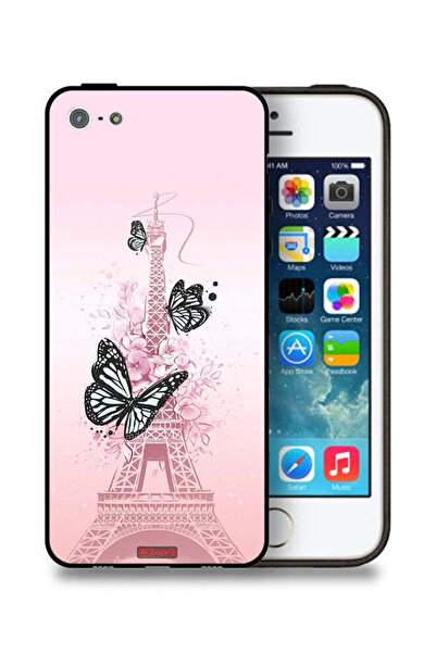 Tolwak غطاء حماية لجهاز Apple iPhone 5/5s/SE برسومات فراشات على برج إيفل