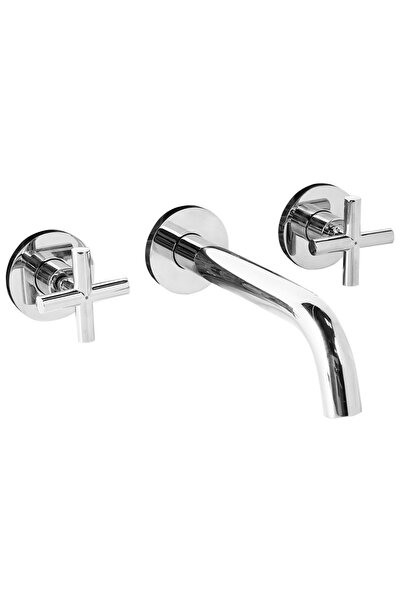 BELIANI Kaieteur Wall Mounted Sink Faucet, Brass Body, Silver Finish, Dual Lever