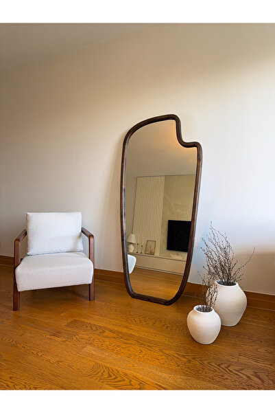 EFFE YAPI DEKOR DOĞAL AHŞAP ÇERÇEVELİ 180X80 CM ( CEVİZ ) AYAKLI BOY AYNASI