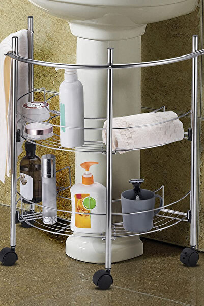 Binbirreyon Lavabo Altı Düzenleyici Organizer Tekerlekli Raflı Düzenleyici Krom 63,5cm LA014