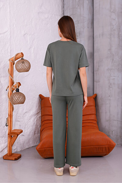 Sfg Life Moda Women's Crew Neck and Lycra High Waist Double Combed Cotton Bottom-Top Set