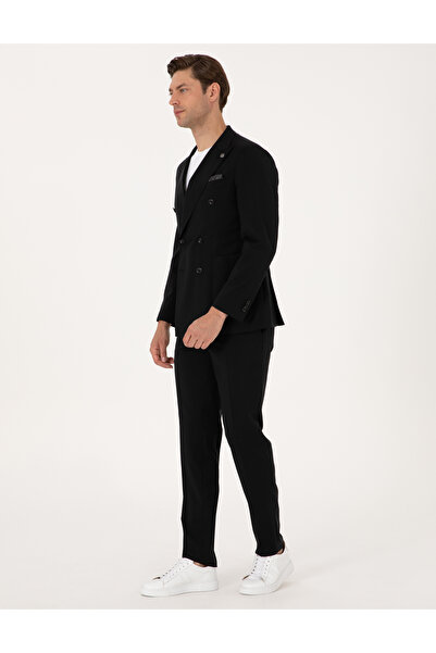 Pierre Cardin Siyah Ex. Slim Fit %100 Yün Kruvaze Takım Elbise 50316451-VR046