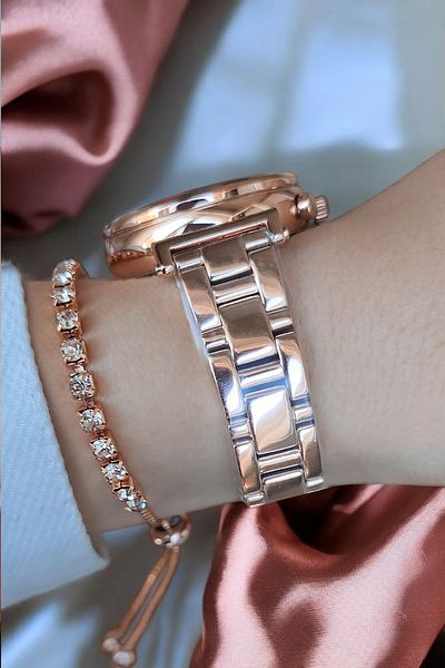 Dice Kayek 5 Atm Waterproof Rose Gold Steel Women's Wristwatch with Active Calendar with All Functions and Bracelet Gift