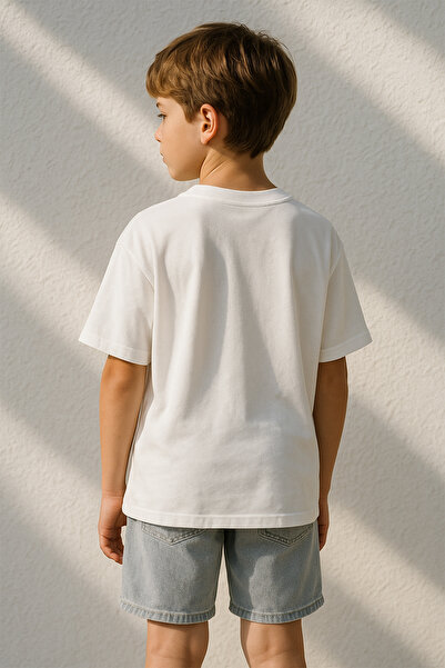 TARZ STİL Boy's Oversize Stay Cool Bear Printed Short Sleeve Trend T-Shirt 16060