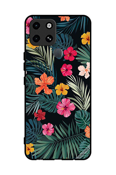 Covernex غطاء حماية لهاتف إنفينيكس سمارت 6 - زهور متعددة الألوان وريش أخضر داكن