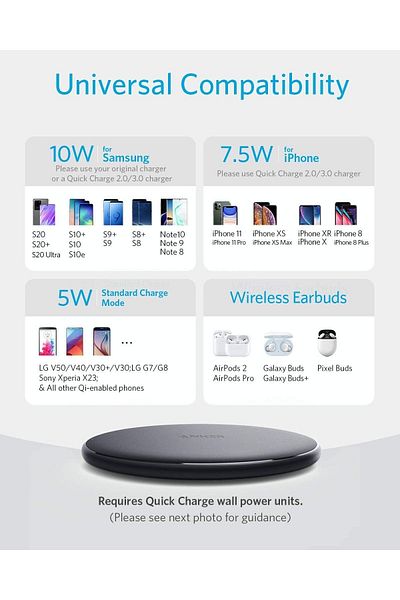 Anker PowerWave Wireless Charger with Qi Certification, 10W Max
