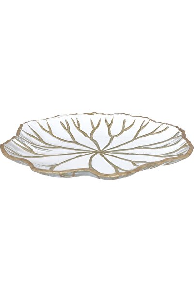 Generic Al Saif Gallery glass dessert dish, 30x30x2.5 cm, circular, golden pa...