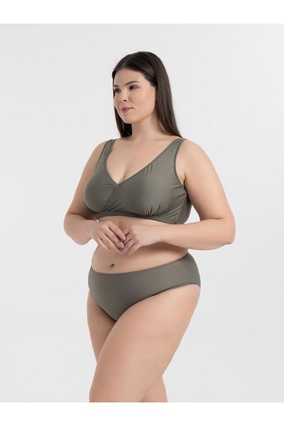 AQUAVİVA Women's Khaki Green Plus Size Quinn Double Breasted Detailed Gathering Bikini Set