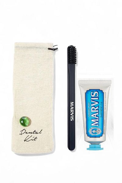 Marvis Aquatic Mint Toothpaste 25 ml + Medium Hard Black Toothbrush Dental Kit