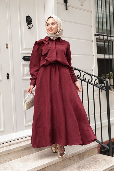LOCCO Women's Front Ruffle Detailed Double Suit Burgundy