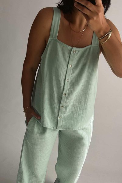MJAMASS Hanging Muslin Mint Pajama Set