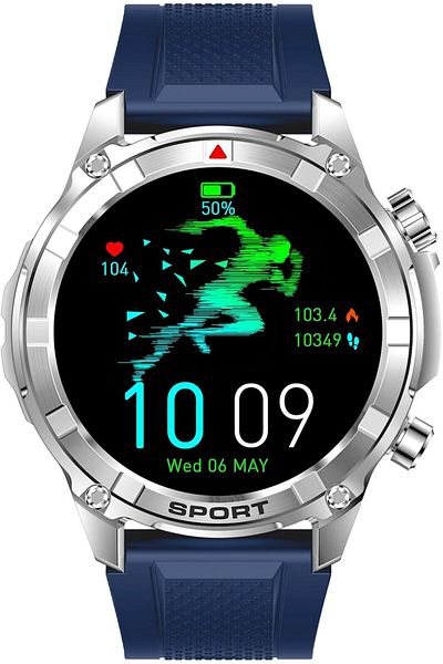 X.Cell Xcell Elite6 Smartwatch, 1.52" HD, BT Calling, Wireless Charging, SpO₂, IP67, Silver/Blue Strap