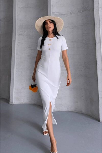 FioriModa Draped Sun Accessory Half Sleeve Side Slit Elibse