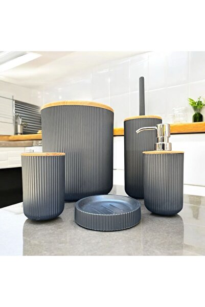 Peramari طقم حمام ديكور بامبو لينا مكون من خمسة قطع باللون الأسود