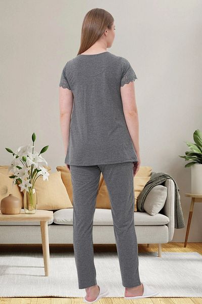 Mecit Pijama Maternity Maternity Guipure Detailed Short Sleeve Pajama Set Pajamas 75% Cotton 25% Viscose