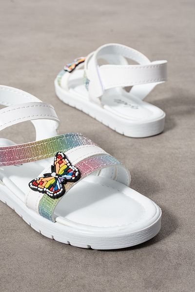 BOUIS Copii alb zilnic unic cu velcro fluture detaliat sandale ușoare talpă confortabilă papuci de zi cu zi pentru piscină