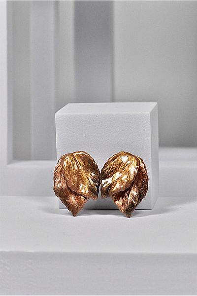 NARRU Handmade NARRU earrings, leaf-shaped, in copper and gold tones, Martina 03