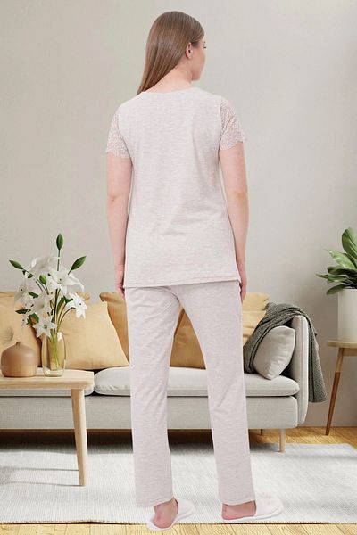 Mecit Pijama Maternity Maternity Guipure Detailed Short Sleeve Pajama Set Pajamas 75% Cotton 25% Viscose