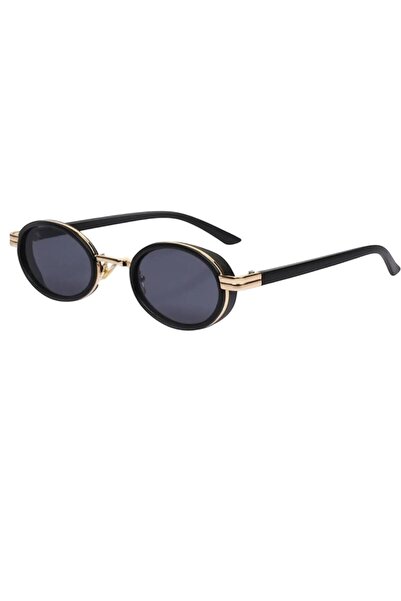 Merand Women's Oval Black Framed Vintage Sunglasses – Gold Detailed