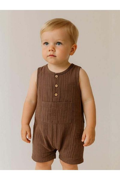 Zekids Baby Sleeveless Muslin Jumpsuit with Shorts
