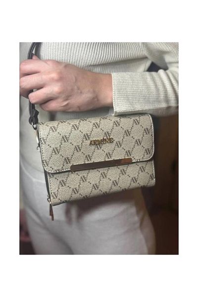 Armine Shoulder Bag with Dots and Strap -381 Mink Dots