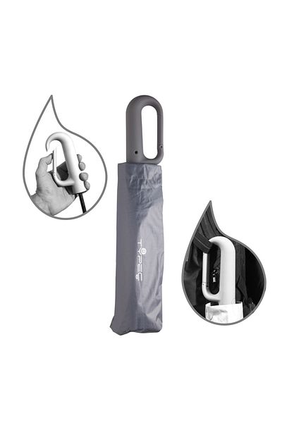 typecase Typec automatic folding umbrella 115 cm, handle with large buckle, wind and water resistant, gray