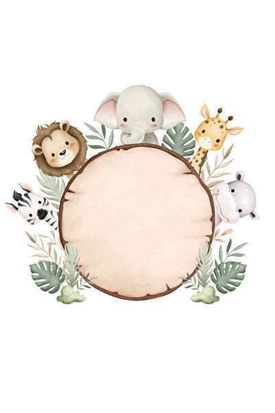 Pera İsme Özel Safari Tema Yuvarlak Bebek Çikolatası Etiketi 4 Cm / 72 Adet