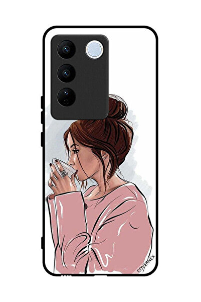 Covernex غطاء حماية لهاتف فيفو S16 برو، رسم فتاة تشرب الشاي