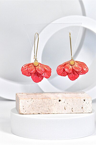 NARRU NARRU handmade earrings, flower-shaped, pearl red and gold, Milena 14