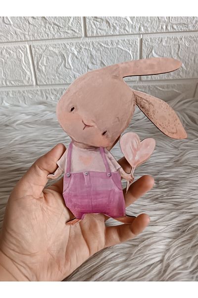 Doğrukan Hediyelik 15 cm UV Printed Figure Rabbit in Overalls Suitable for Use in Baby Room Chocolate Decoration