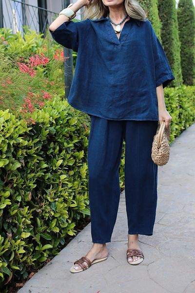 Suzi 100% Linen Bluz Trousers Set Tk7002