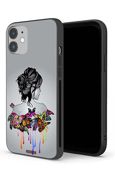 Tolwak غطاء حماية لجهاز آيفون 12 من آبل، رسم تجريدي لفراشات وفتاة