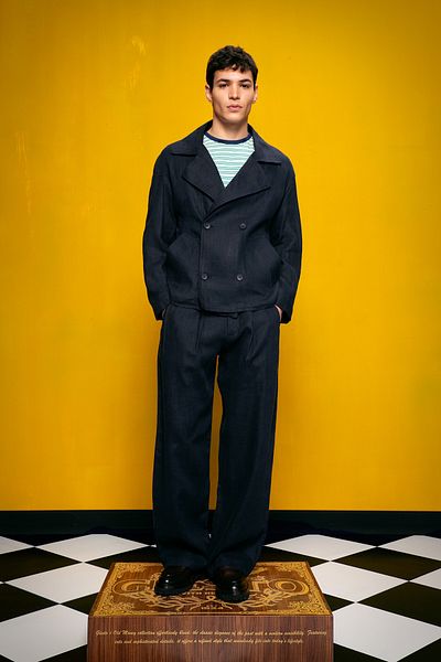 GIESTO 100% Linen Double-Breasted Dark Blue Jacket