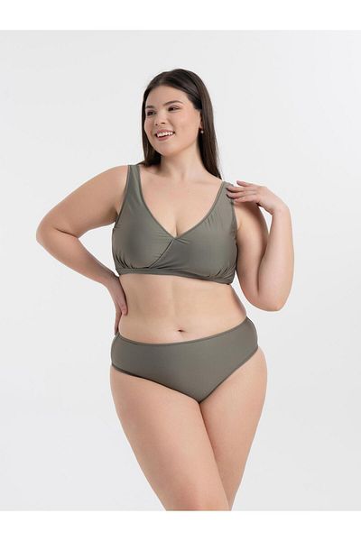 AQUAVİVA Women's Khaki Green Plus Size Quinn Double Breasted Detailed Gathering Bikini Set