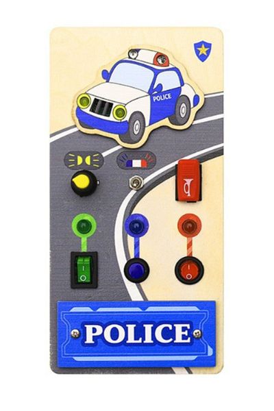 Generic Police Car Busy Board for Toddlers – Wooden Sensory Activity Board for Kids Age 3+