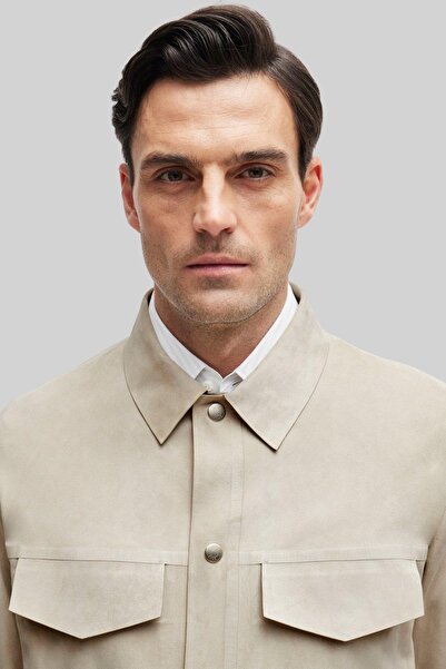 BOSS L-Mashirt Erkek Deri Ceket Krem 271