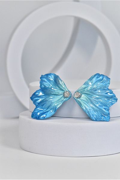NARRU Handmade NARRU earrings, half a flower, in shades of blue, navy blue and silver, Mary 04