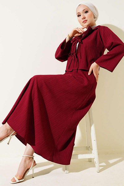 YILMAZBARMAZ Women's Double Breasted Lapel Tree Bark Skirt Suit