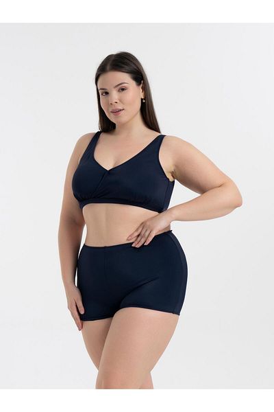 AQUAVİVA Women's Navy Blue Plus Size Quinn Double Breasted Detailed Gathered Shorts Bikini Set