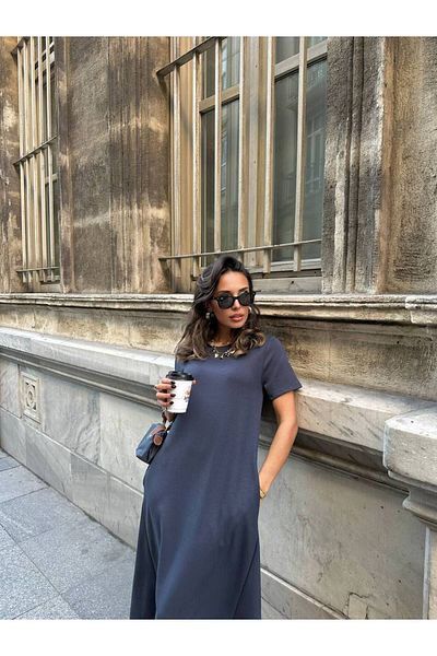 Ecenin Favorileri Rochie lungă casual din bumbac pieptănat