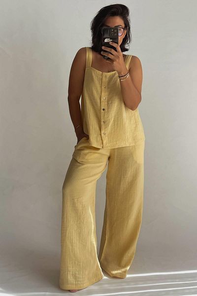 MJAMASS Hanging Muslin Yellow Pajama Set