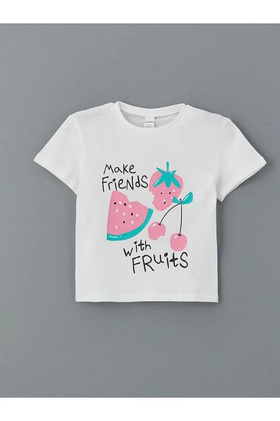 LC Waikiki LCW Kids Tricou pentru fete cu imprimeu cu gâtul rotund, pachet de 2 (S5)