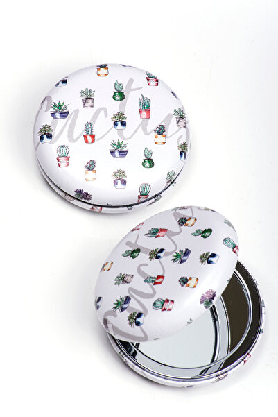 MUKKO HOME Kaktüs Desenli Lüks Deri Kaplama Cep Aynası Çift Taraflı, Büyüteçl...