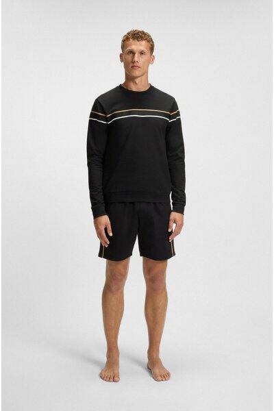 BOSS Erkek Regular Fit Çizgi Desenli Yuvarlak Yakalı %100 Pamuk Uzun Kollu Siyah Sweatshirt 50545589-001