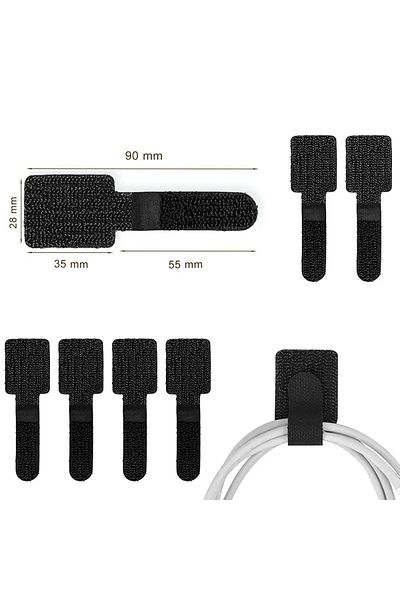 typecase Set de 10 organizatoare de cabluri TYPEC, cu adeziv față-verso și velcro, gri